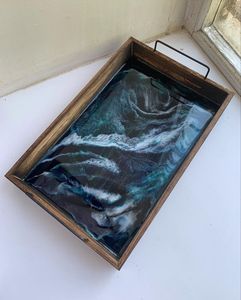 <b>Designer</b> Resin And Wooden Tray For Hotel Room <b>Service</b> Breakfast Presentation And Elegant Home Decor - Product Image 3