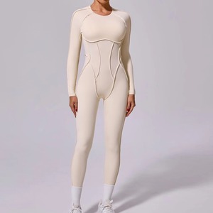 Combinaison une pièce unie dos nageur taille haute sans couture extensible dans les quatre sens pour le yoga avec découpe au dos - Product Image 5