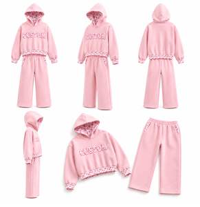 Custom Design Pink 2 Piece Winter Eco-Friendly for Set Women Hoodie Sweatshirt <b>Shorts</b> Pants Fashion Streetwear - Product Image 6