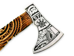 ขวานหัวเหล็กสแตนเลสแบบนูนลายพร้อมด้ามไม้ สำหรับตั้งแคมป์กลางแจ้งและล่าสัตว์ งานอุตสาหกรรม/งาน DIY - Product Image 4