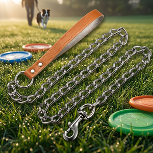 High Quality Iron Solid Chew Proof Maximum Strength Durability Classic <b>Dog</b> Chain Lead Leather Handle Outdoor Use <b>Dog</b> Leash Set - Product Image 3