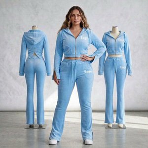Ensemble de survêtement vintage tendance pour femme, sweat à capuche court imprimé personnalisé, veste zippée, tenue décontractée streetwear - Product Image 1