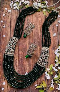 Luxury Multi-Layer Pearl <b>Necklace</b> Set with <b>Ruby</b> Red Stone Pendant and Matching Earrings Bridal Wedding Jewelry - Product Image 6