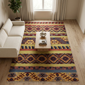 Tapis Madic Mosaic multicolore tufté à la main, antidérapant, écologique, motif tribal géométrique moderne, en laine, à poils épais, pour salon - Product Image 4