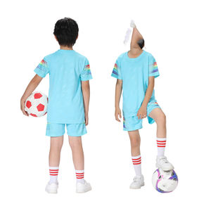 Maillots de football bleu ciel respirants à prix d'usine, vente en gros, uniformes d'entraînement pour adultes, kit d'équipe à séchage rapide, manches courtes - Product Image 2