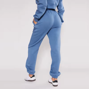 Women Blue Cotton <b>Tracksuit</b> Set Full Length Sweatpants Zipper Hoodie Casual Regular Printed Lightweight Autumn Solid Color - Product Image 6