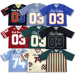 Último Diseño de Camisetas de Fútbol Americano, Sublimación Personalizada, Pantalones Cortos de Malla, Corte Cuadrado, Hombros Caídos, Jersey Deportivo - Product Image 1