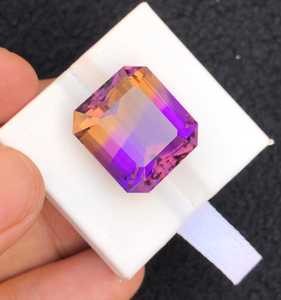 Ametrine naturelle taille émeraude bicolore violette, pierre précieuse en vrac, grande taille, facettée, nette, certifiée par un tiers pour la joaillerie - Product Image 4