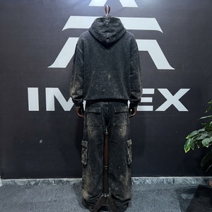 Unisex Tie <b>Dye</b> Hoodie And Cargo Pants Set <b>Spray</b> Printing Street Style Autumn Wear 100% Cotton Fleese Terry Knitted <b>Fabric</b> - Product Image 3