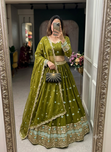 Fendy Silk 5mm Sequin Embroidered Semi Stitched Lehenga Choli Waist <b>Belt</b> Match Dupatta Designer Indian Ethnic Set DD 1287 - Product Image 6