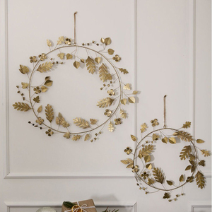 Stunning Metal <b>Wreath</b> Crafted With Delicate Mixed Metallic Foliage Including Oak Leaves And Ferns Hanging For Home Decoration - Product Image 4