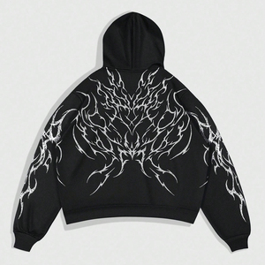 Sweat à capuche unisexe noir personnalisé, coupe oversize, avec motif œil rouge, en molleton épais, style gothique cyber streetwear - Product Image 5