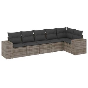 <b>Grey</b> Pe Rattan Garden Sofa Set 6 Seater Outdoor Furniture Contemporary Design Powder Coated Steel <b>Frame</b> - Product Image 4