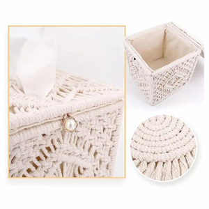 Boîte à mouchoirs bohème en macramé 6x6 pouces, en corde de coton, décorative, faite à la main, étui carré pour serviettes, pour la maison ou le bureau - Product Image 2