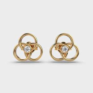 Pendientes de Diamantes Cultivados en Laboratorio con Certificación IGI, Minimalistas, con Círculos Entrelazados, Oro Amarillo/Blanco/Rosa de 14K, Pendientes Modernos - Product Image 1