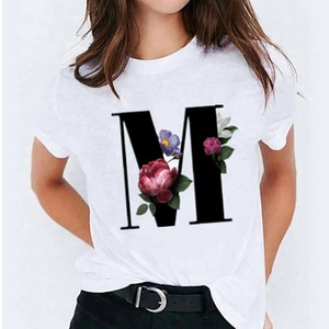 T-shirt blanc à imprimé floral lettre B, style décontracté printemps-été, haut à manches courtes, vêtements de mode pour femmes, t-shirts pour femmes - Product Image 4