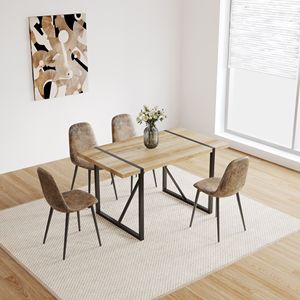 Tavolo da pranzo rettangolare in legno MDF rustico industriale da 55 pollici per 4-6 persone, piano in legno ingegnerizzato spesso 1,5 pollici, colore nero - Product Image 2