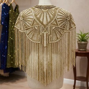 Vintage Woven Beaded Eco-Friendly Shrug Wholesale Flapper Inspired Fringe Shoulder Wrap Delicate Bridal Capelet Wedding - Product Image 2