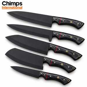 Ensemble de couteaux de cuisine ambidextres forgés à la main sur mesure, 5 pièces, avec lames en acier inoxydable revêtues de noir et manches en bois Pakka - Product Image 3