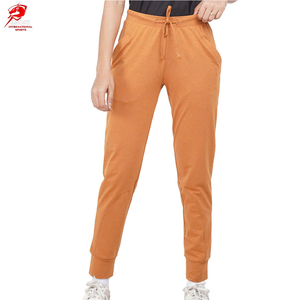 Pantalon de jogging décontracté pour femme, coupe droite, avec cordon de serrage, taille haute élastique, longueur cheville, couleur unie orange, 100 % polyester, coupe régulière - Product Image 1