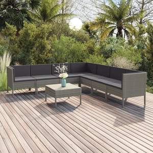 Ensemble de salon de jardin en polyrotin gris, acier thermolaqué, polyester, collection de meubles d'extérieur durables - Product Image 1