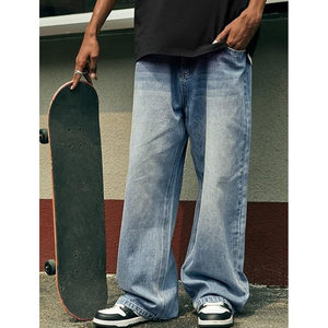 Men Streetwear Straight Jeans Oversized Loose Woven Denim <b>Pants</b> Lightweight Vintage Casual Fashion Clothing - Product Image 3