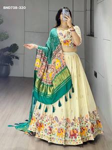 New Arrival Crush Vichitra with Semi <b>Beads</b> Embroidered with Traditional Motif Design Can-can Lehenga-Choli Set Indian Supplier - Product Image 3