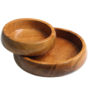 Juego de 2 cuencos de madera de acacia hechos a mano con diseño moderno de granja, cuencos de madera personalizados para servir, aptos para uso en alimentos con mesa de comedor - Product Image 2