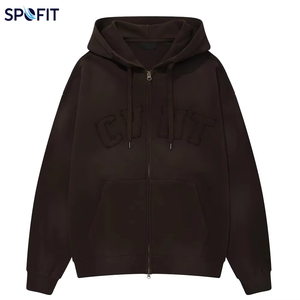 Custom Heavyweight Full Zip Hoodie with Chenille Embroidery Patch Oversized Cotton Fleece Streetwear Jacket OEM Manufacturer - Product Image 1