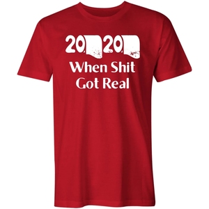 เสื้อยืดแขนสั้นผู้ชายสีแดงผ้าฝ้ายลำลองสไตล์สปอร์ตระบายอากาศได้ดี 2020 GLITCH When Shit Got Real คอวีด้านหน้าสำหรับฤดูร้อน - Product Image 1
