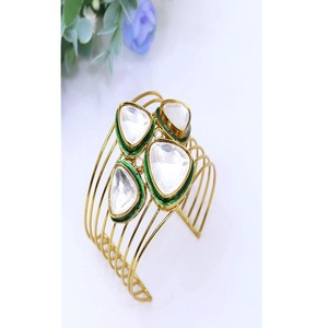 Stylish Premium Quality Gold Plated Cuff <b>Bracelet</b> with <b>Crystal</b> Rhinestones Pear Cut Vintage Style for Women Party Jewelry - Product Image 1