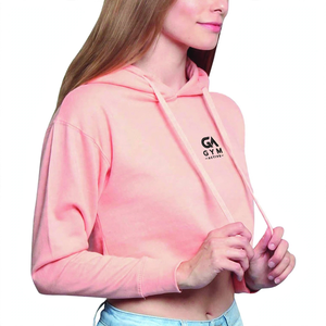 Sudadera corta con capucha rosa de color sólido para mujer, informal, de forro polar, con logo, de GYM ACTIVE. - Product Image 3