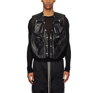 Gilet en cuir cargo noir sur mesure pour hommes, vente en gros, faible MOQ, veste sans manches en PU - Product Image 2