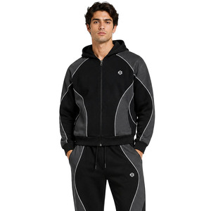Manufacturer Zipper Raglan Sleeve Color Block Piping Hoodies Jogger sets Custom Boxy Fit Workout Wide Leg <b>Tech</b> Heavy Fleece Sets - Product Image 4
