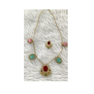 Retro 18K chapado en oro de acero inoxidable Rosa rodolita piedra Natural ligero multifunción cadena colgante collar conjunto para - Product Image 5