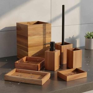 High Quality Natural Wooden <b>Bathroom</b> <b>Set</b> Smooth Finished Toothbrush Holder Soap Dispenser Trendy <b>Bathroom</b> Countertop <b>Accessories</b> - Product Image 1