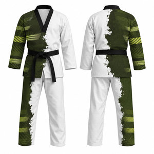 Dobok de Taekwondo con Cuello en V Azul, Diseño de Última Moda, Uniforme Aprobado con Cinturón Negro, Lavado, 100% Algodón Elástico, Duradero, Logotipo Personalizado, Transpirable - Product Image 1