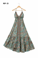 Robe longue imprimée en polyester pour femme, style paisley, à bretelles, col en V, fabriquée par le fabricant