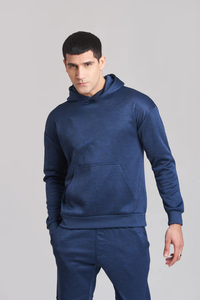Men's Hooded Sweatshirt <b>Set</b> Solid Color Cotton <b>Knitted</b> Casual Wear Autumn Style Full Sleeve Tracksuit Blue - Product Image 4