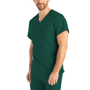 Nouveaux Blouses Médicales en Tissu Oxford Spandex Fabriquées en Usine, Col en V, pour Hommes, avec Détection d'Aiguilles - Product Image 1