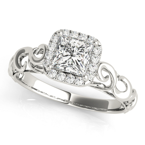 IGI Certified Princess Cut Lab Grown Diamond Halo Scrollwork <b>Ring</b> 10K 14K 18K <b>Gold</b> 925 935 Silver <b>Vintage</b> Engagement <b>Ring</b> - Product Image 2
