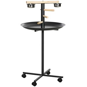 Supporto Portatile in Acciaio Inossidabile per Mangiatoia per Uccelli con Vassoio Rotondo e Ruote, Postazione da Gioco per Pappagalli da Interno, per Piccioni, Gabbia per Uccelli Grigia - Product Image 1
