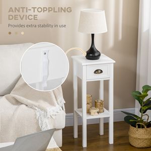 Tavolino Laterale Alto a 2 Ripiani con Cassetto, Comodino Sottile Salvaspazio, Tavolo Consolle Stretto con Maniglia in Metallo per Soggiorno - Product Image 5
