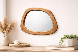 Miroir mural en bois moderne bohème, rectangulaire irrégulier, écologique, avec cadre de 5 mm, décoration pour salle de bain et chambre à coucher - Product Image 1