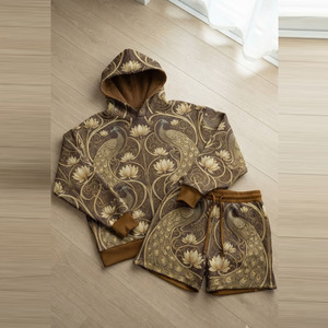 Ensemble décontracté deux pièces pour femme : sweat à capuche et short, sublimation, manches longues, taille mi-haute avec cordon de serrage, respirant, idéal pour l'hiver - Product Image 1