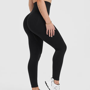 Legging de sport taille haute grande taille couleur unie, en polaire chaude respirante et écologique, léger, pour le printemps et l'automne, noir - Product Image 1