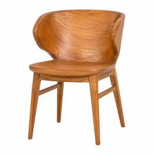 Chaise de salle à manger scandinave moderne en teck massif avec dossier sculpté en forme de coquille |   Imperméable, durable et écologique pour appartements, hôtels et parcs - Product Image 2