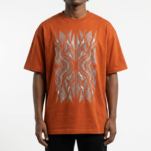 Men's Streetwear Luxury Front Rhinestone Geometric Design Regular Fit Breathable Short Sleeve Cotton Casual Fashion T-<b>Shirt</b> - Product Image 1