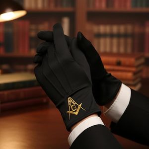 Square & Compass Masonic Embroidered Cotton Gloves - [<b>Black</b>] One Size Fits Most Perfect for Your Ceremonial Needs - Product Image 4