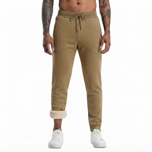Men Sherpa Lined Lightweight Anti-Pilling Mid Waist Sweatpants Fleece Joggers Spring Casual Khaki Athletic Track Pants - Product Image 1